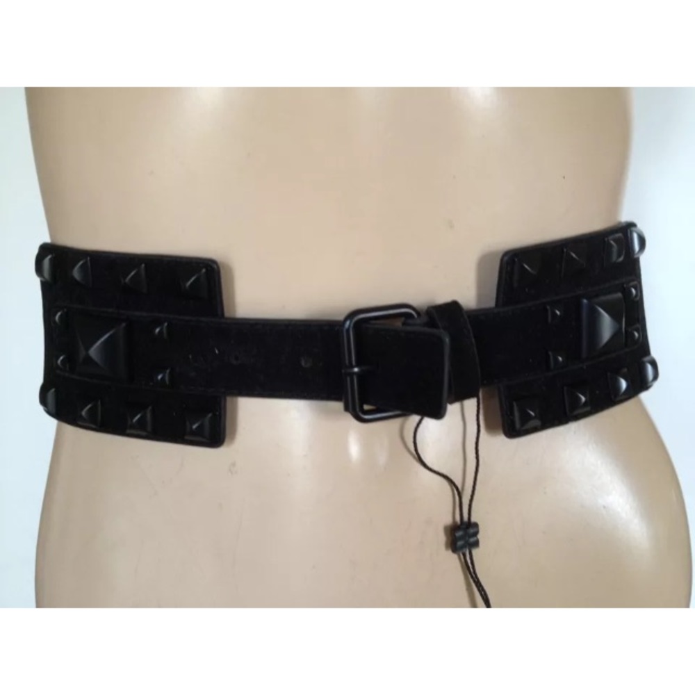 BCBG WAIST BELT BLACK STUDDED VEGAN LEATHER XS